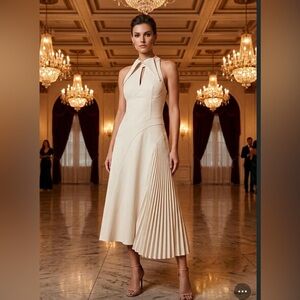 Innovare Cream Midi Dress Size S NWT Marilyn Monroe Vibes Retro Formal Evening